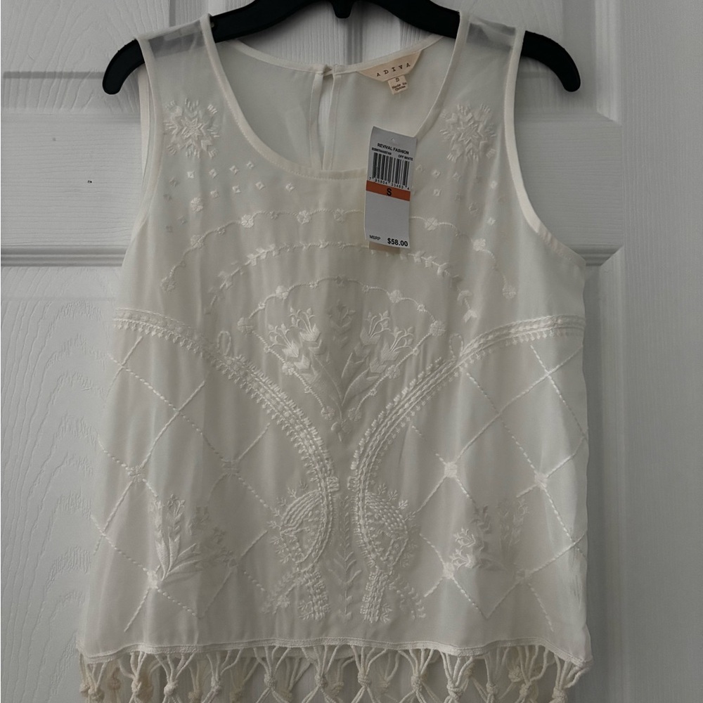 Adiva White Embroidered Tank Top